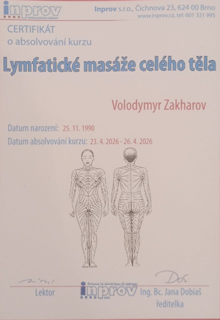 Potvrzení o absolvování odborného vzdělávání – Masérské studio MasérOK – Znojmo